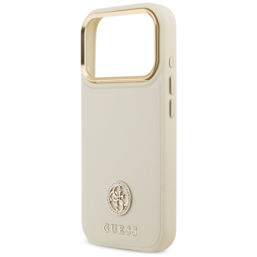 Калъф MagSafe за Apple iPhone 17 Pro, Guess, Grained Strass Logo, Бежов