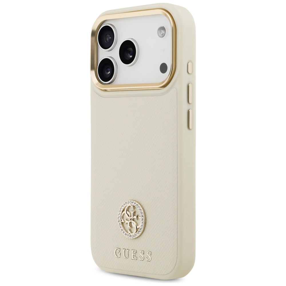 Калъф MagSafe за Apple iPhone 17 Pro, Guess, Grained Strass Logo, Бежов