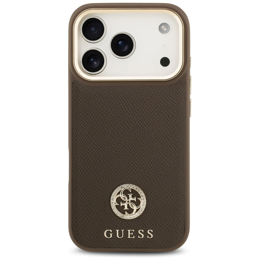 MagSafe Case for Apple iPhone 17 Pro, Guess, Grained Strass Logo, Brown