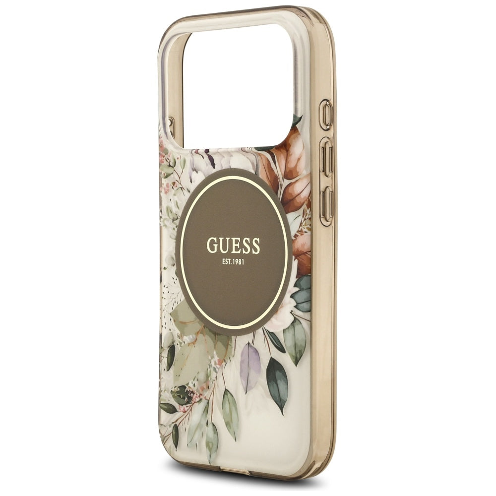 Калъф MagSafe за Apple iPhone 17 Pro, Guess, IML Flower and Tonal Circle, Кафяв