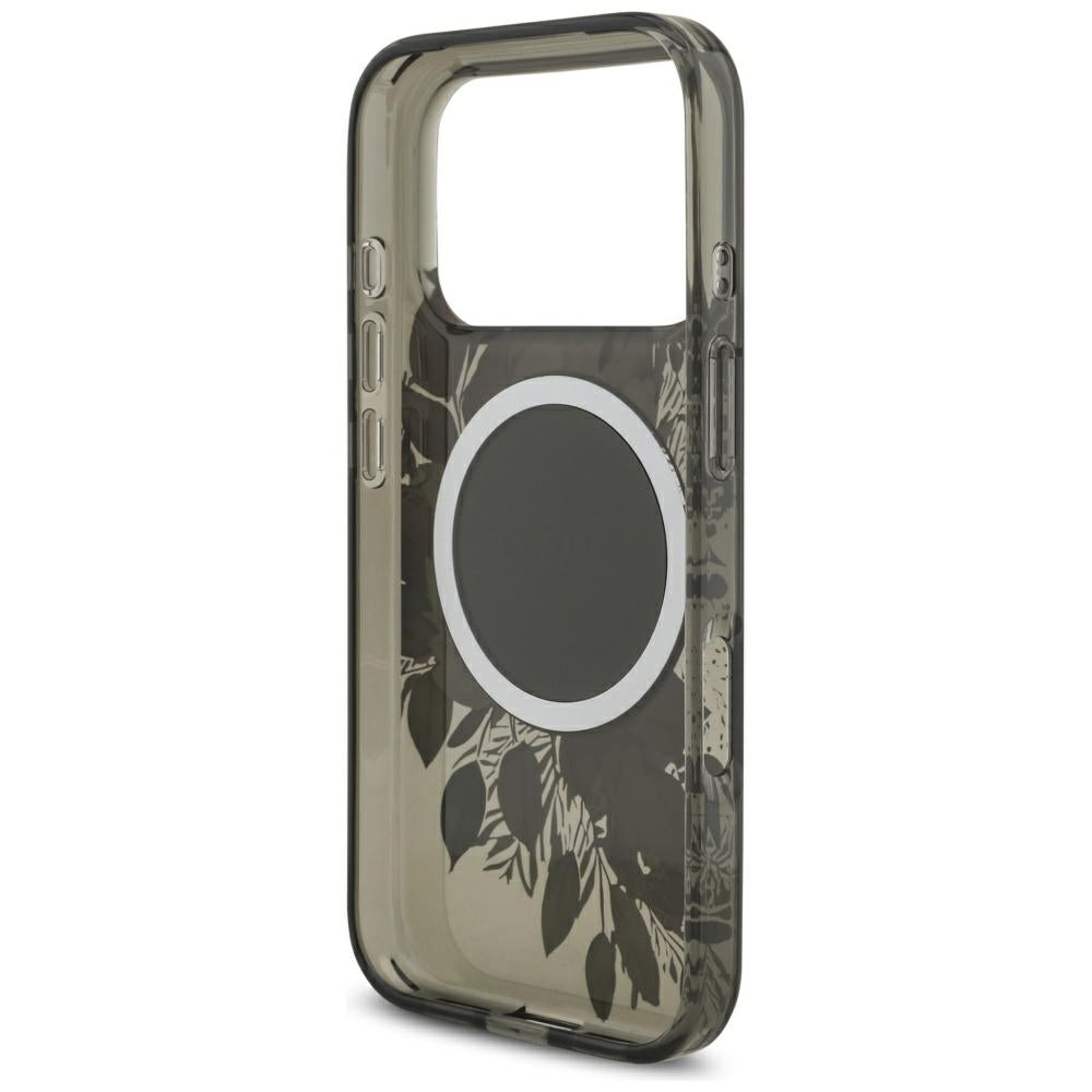 Калъф MagSafe за Apple iPhone 17 Pro, Guess, IML Flowers with Pearl Strap, Черен