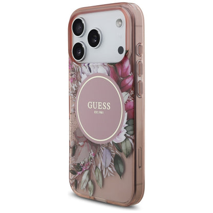 Калъф MagSafe за Apple iPhone 17 Pro, Guess, IML Flowers with Pearl Strap, Розов