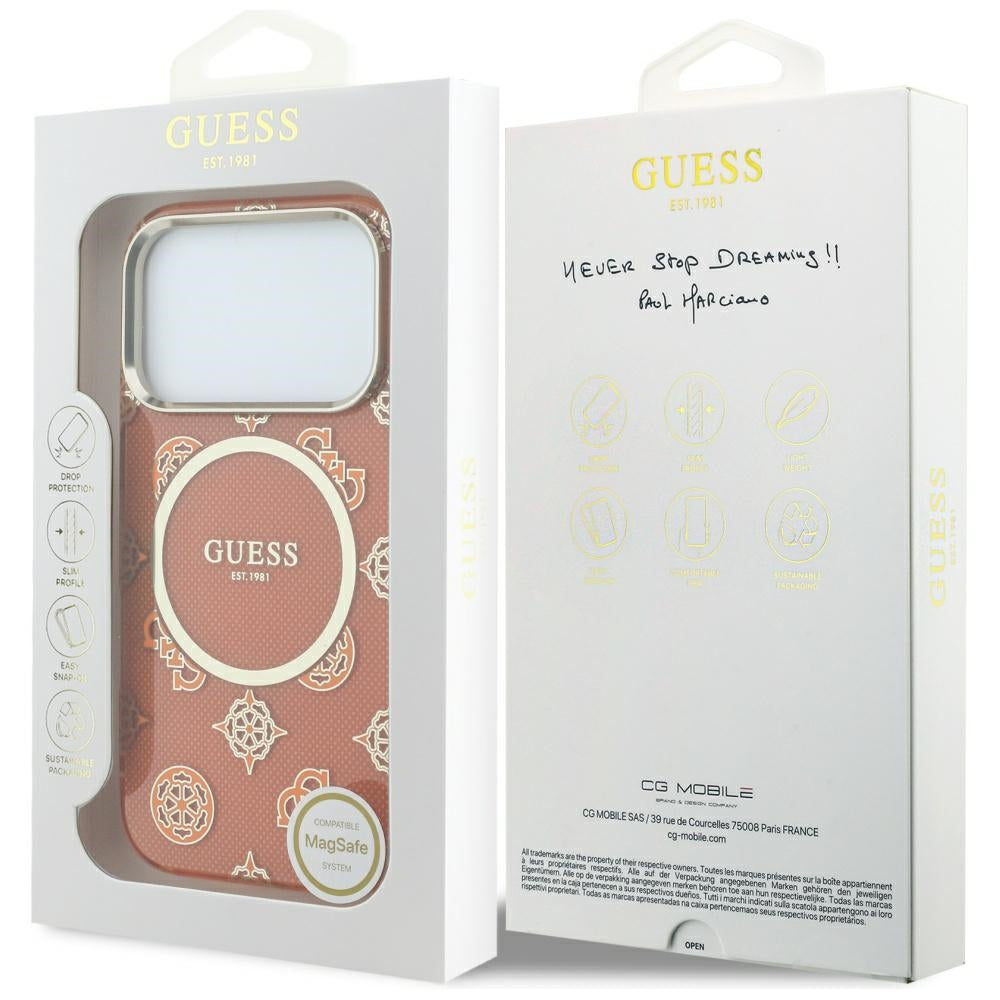 Калъф MagSafe за Apple iPhone 17 Pro, Guess, IML Peony Dot, Оранжев