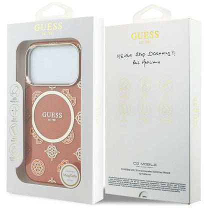 Калъф MagSafe за Apple iPhone 17 Pro, Guess, IML Peony Dot, Оранжев