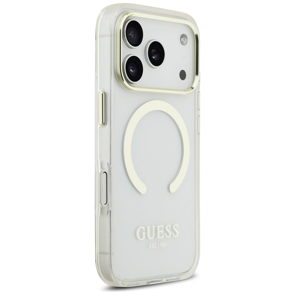 Калъф MagSafe за Apple iPhone 17 Pro, Guess, Metal Outline, Златист