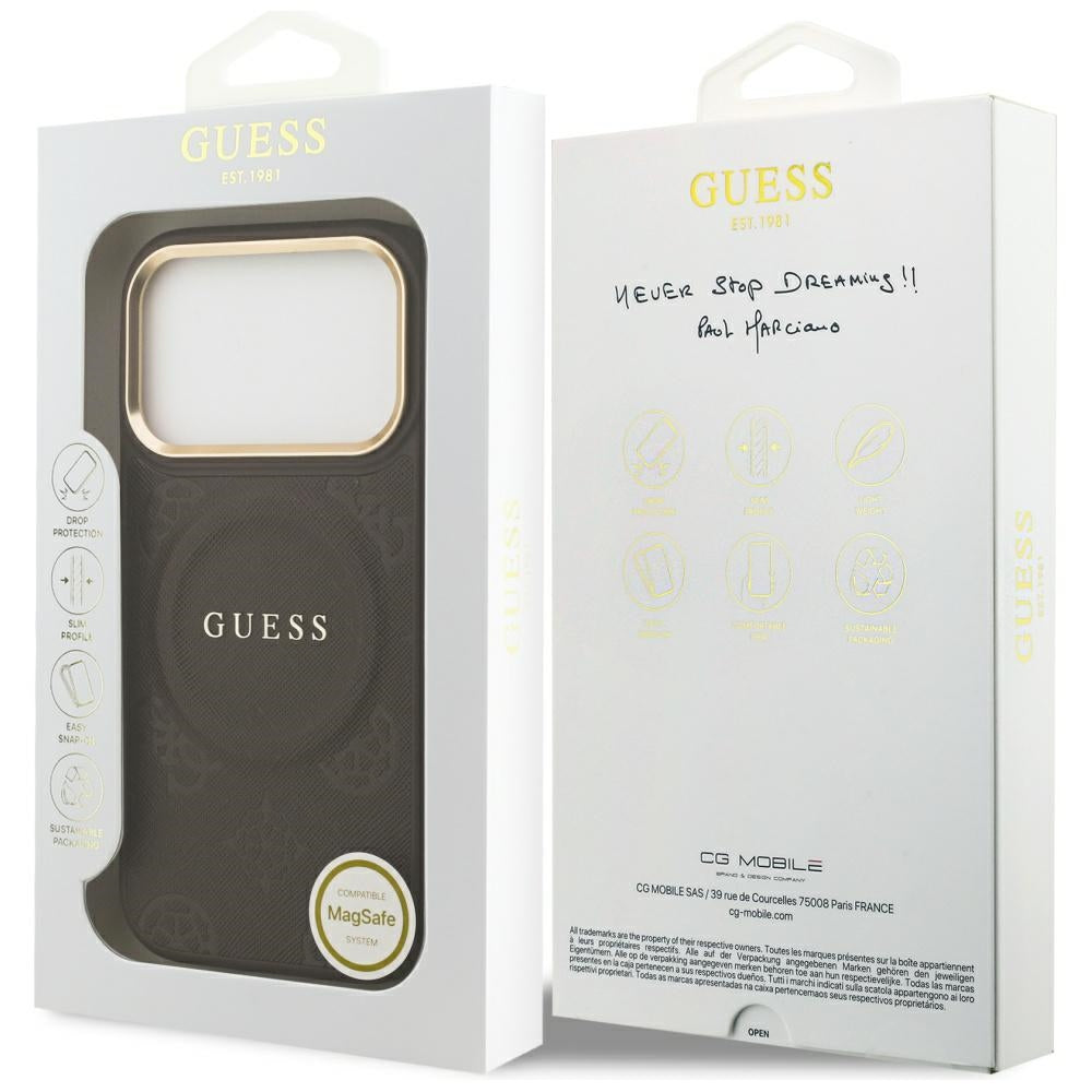 Калъф MagSafe за Apple iPhone 17 Pro, Guess, Peony Hot Stamp, Кафяв