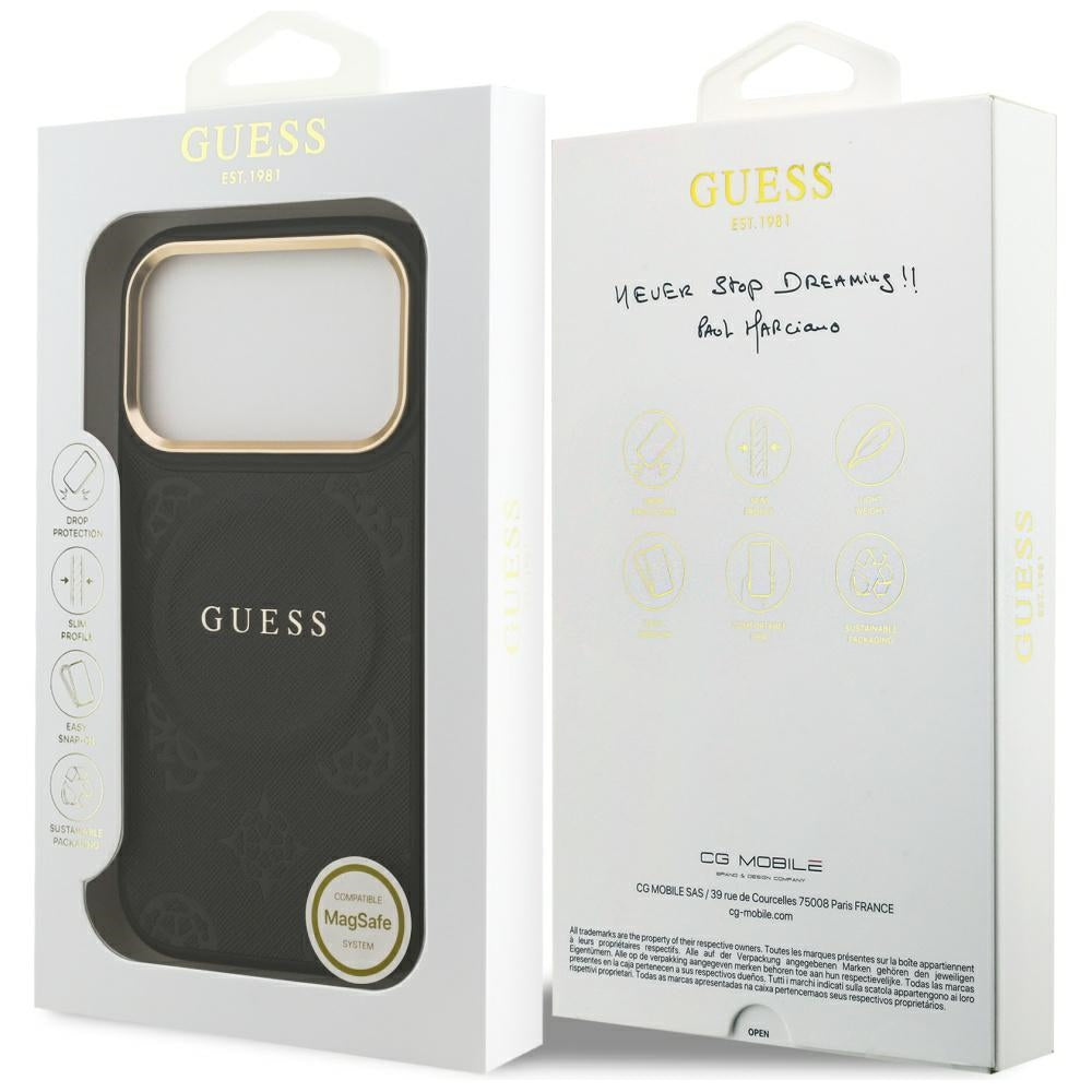 Калъф MagSafe за Apple iPhone 17 Pro, Guess, Peony Hot Stamp, Черен