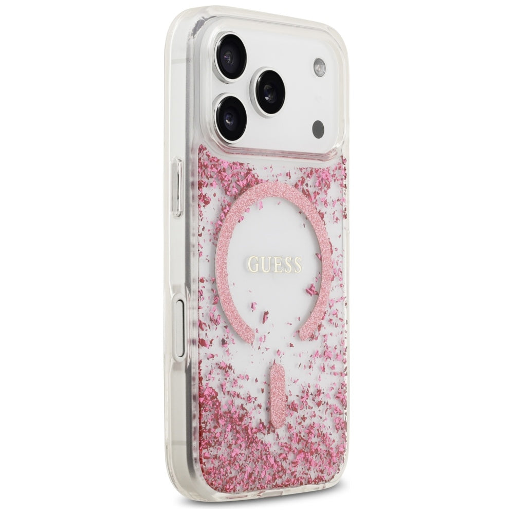 Калъф MagSafe за Apple iPhone 17 Pro, Guess, Resin Bottom Glitter, Розов