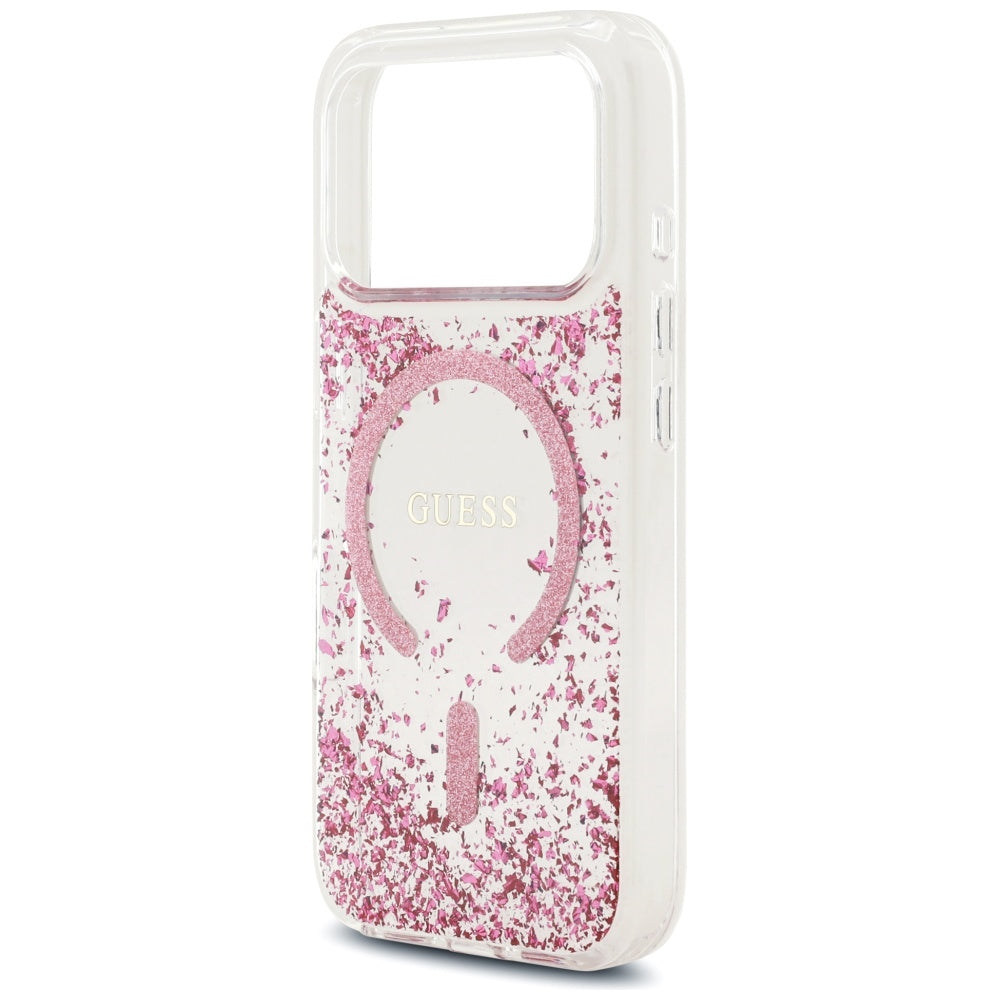 Калъф MagSafe за Apple iPhone 17 Pro, Guess, Resin Bottom Glitter, Розов