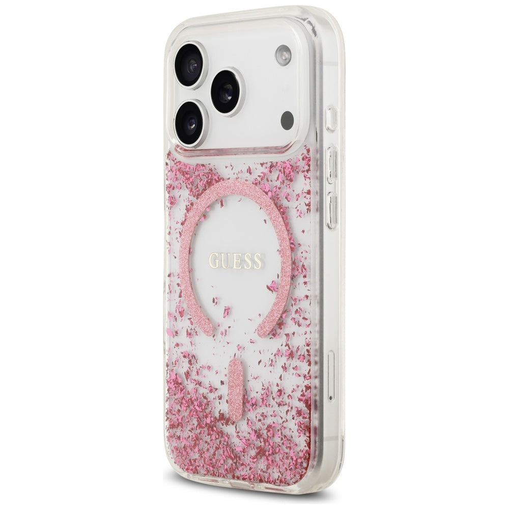Калъф MagSafe за Apple iPhone 17 Pro, Guess, Resin Bottom Glitter, Розов