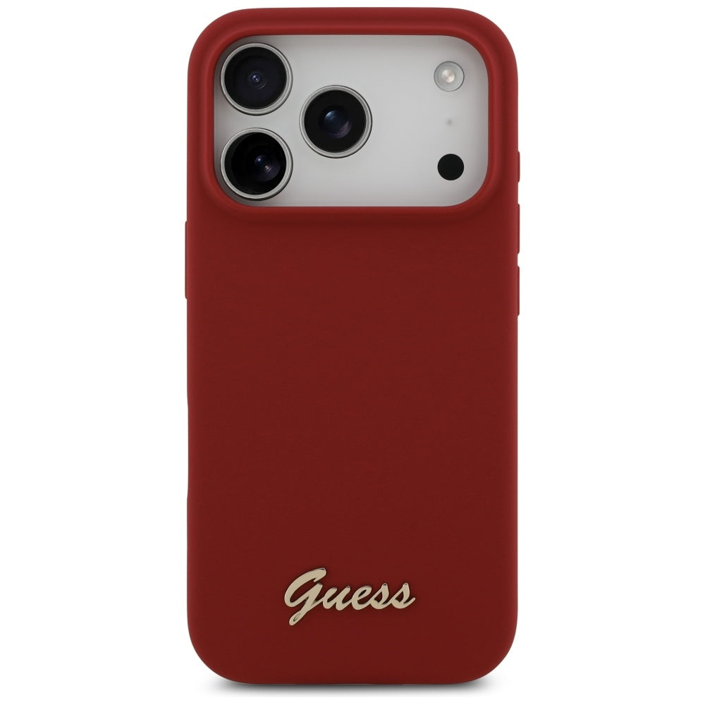Калъф MagSafe за Apple iPhone 17 Pro, Guess, Script Metal Logo, Розов