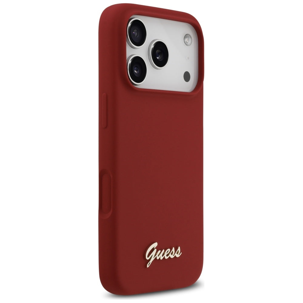 Калъф MagSafe за Apple iPhone 17 Pro, Guess, Script Metal Logo, Розов