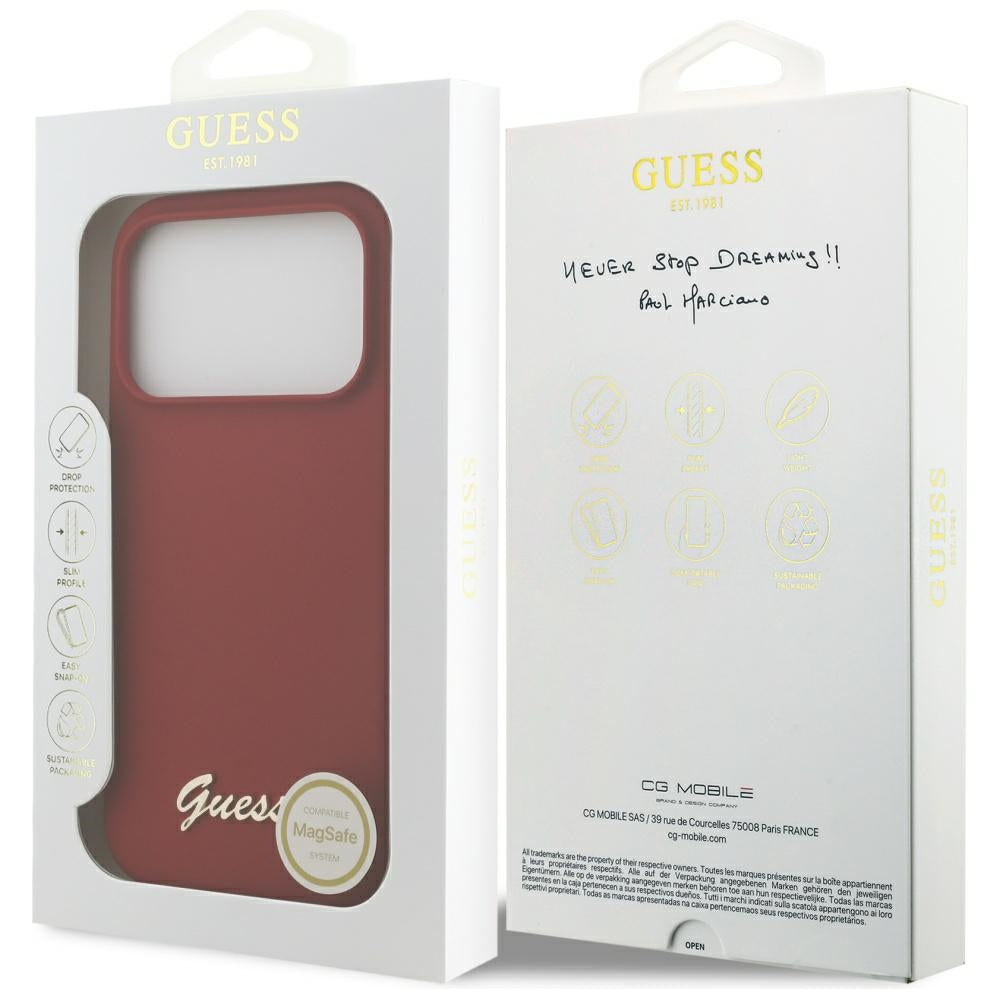 Калъф MagSafe за Apple iPhone 17 Pro, Guess, Script Metal Logo, Розов