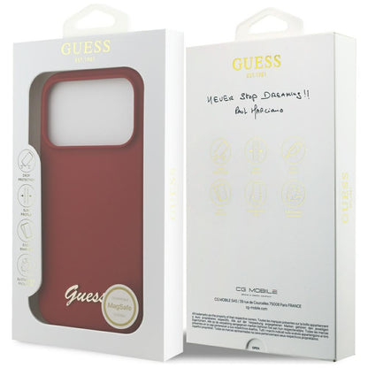 Калъф MagSafe за Apple iPhone 17 Pro, Guess, Script Metal Logo, Розов