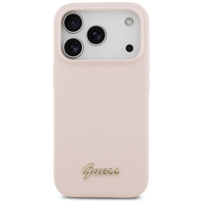 Калъф MagSafe за Apple iPhone 17 Pro, Guess, Script Metal Logo, Светлорозов