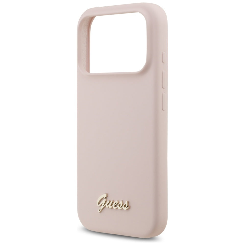 Калъф MagSafe за Apple iPhone 17 Pro, Guess, Script Metal Logo, Светлорозов