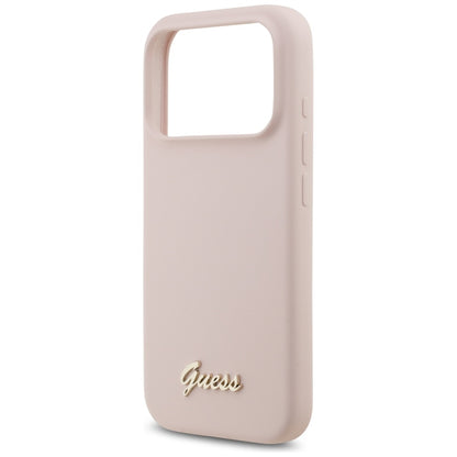 Калъф MagSafe за Apple iPhone 17 Pro, Guess, Script Metal Logo, Светлорозов
