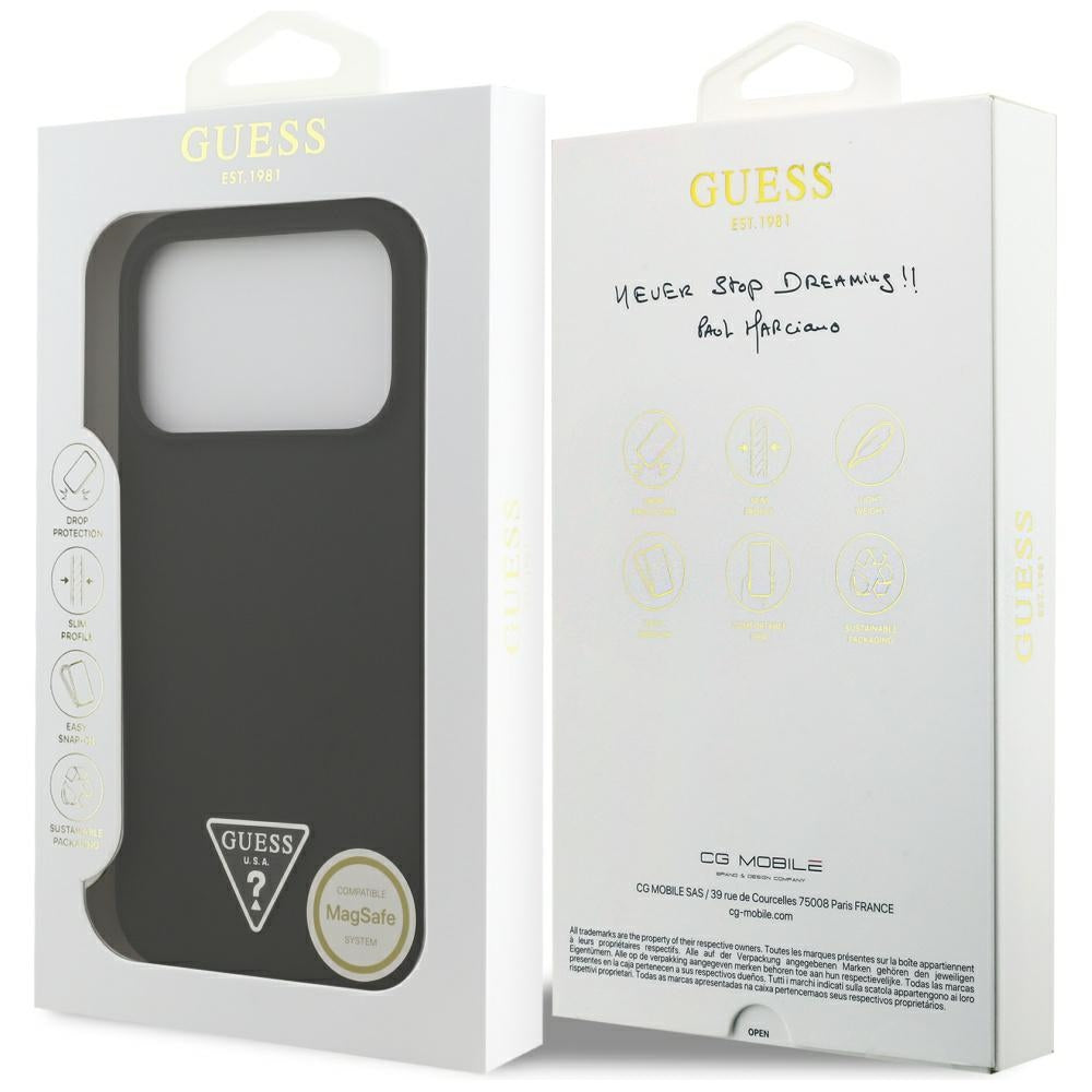 Калъф MagSafe за Apple iPhone 17 Pro, Guess, Triangle Logo, Черен