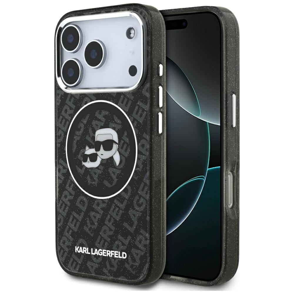 Калъф MagSafe за Apple iPhone 17 Pro, Karl Lagerfeld, Glitter Karl & Choupette Head, Черен