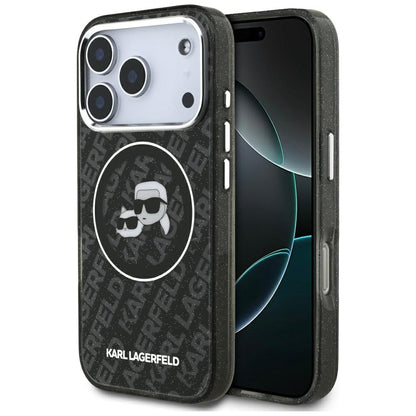 Калъф MagSafe за Apple iPhone 17 Pro, Karl Lagerfeld, Glitter Karl & Choupette Head, Черен