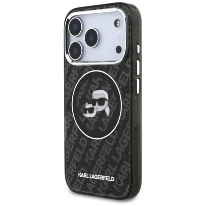Калъф MagSafe за Apple iPhone 17 Pro, Karl Lagerfeld, Glitter Karl & Choupette Head, Черен