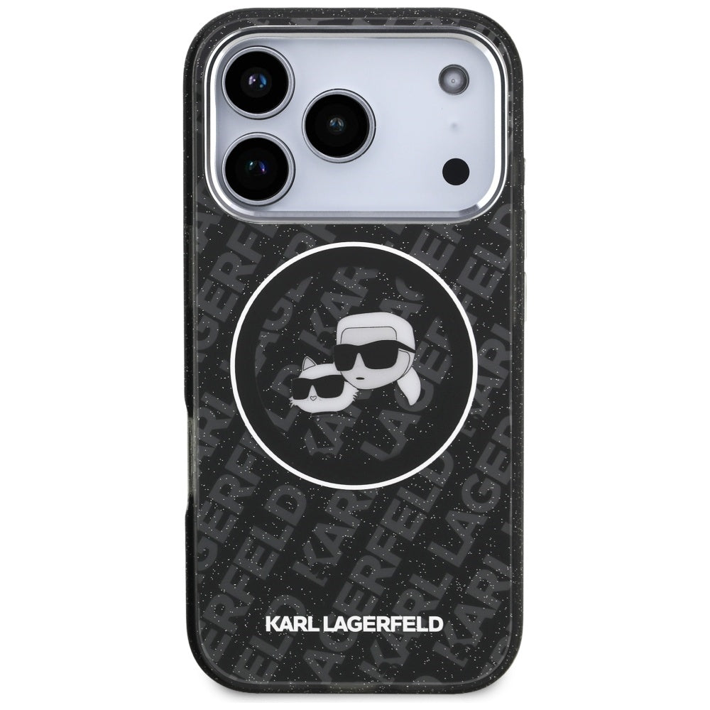 Калъф MagSafe за Apple iPhone 17 Pro, Karl Lagerfeld, Glitter Karl & Choupette Head, Черен