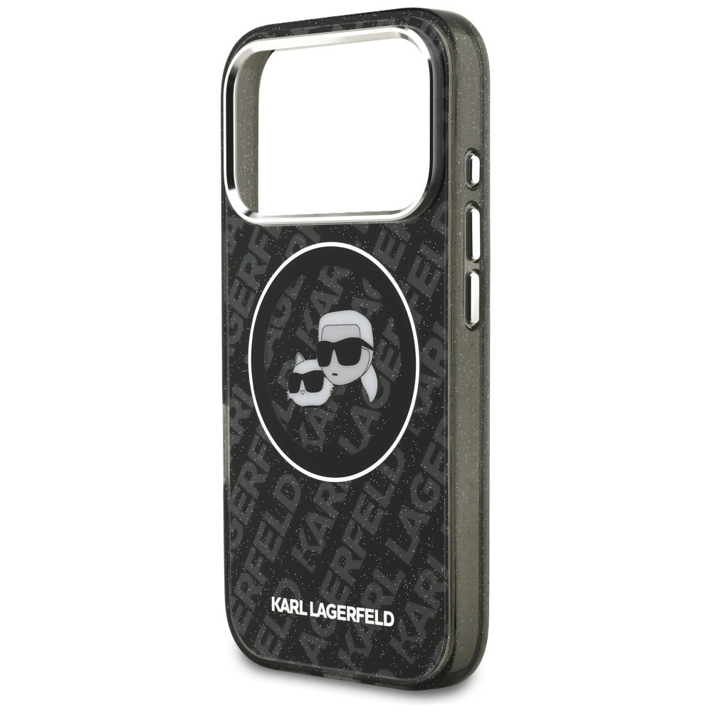 Калъф MagSafe за Apple iPhone 17 Pro, Karl Lagerfeld, Glitter Karl & Choupette Head, Черен