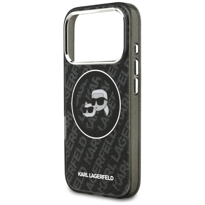 Калъф MagSafe за Apple iPhone 17 Pro, Karl Lagerfeld, Glitter Karl & Choupette Head, Черен