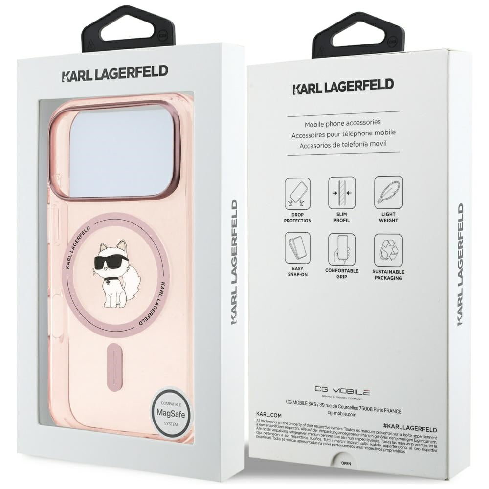 Калъф MagSafe за Apple iPhone 17 Pro, Karl Lagerfeld, IML Choupette, Розов