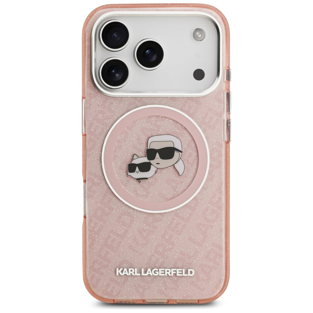 Калъф MagSafe за Apple iPhone 17 Pro, Karl Lagerfeld, IML Glitter Karl & Choupette`s Heads, Розов
