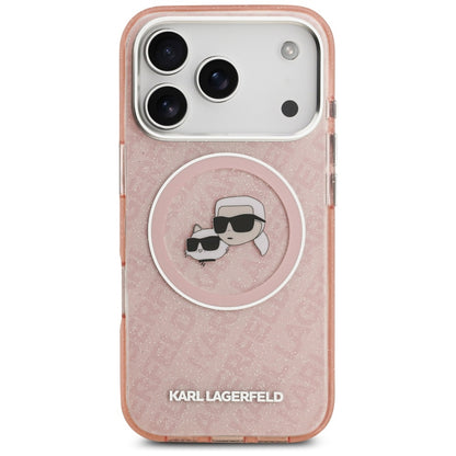 Калъф MagSafe за Apple iPhone 17 Pro, Karl Lagerfeld, IML Glitter Karl & Choupette`s Heads, Розов