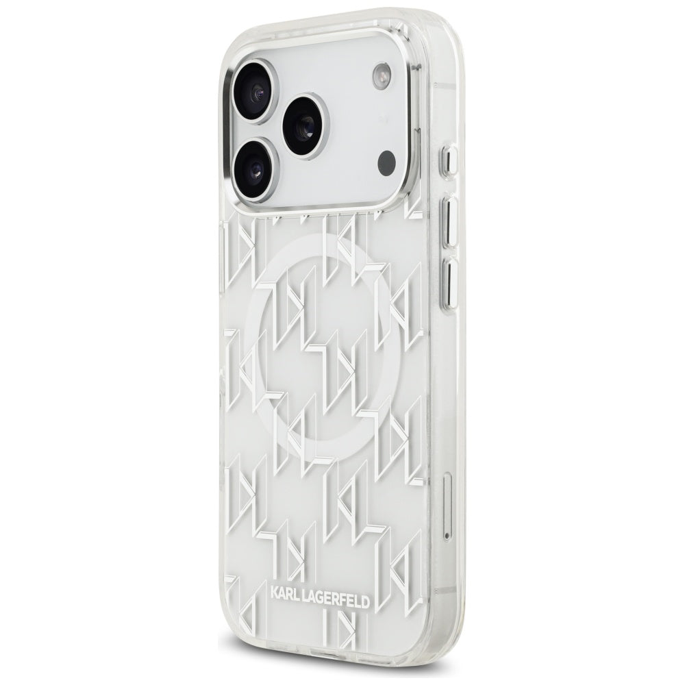 Калъф MagSafe за Apple iPhone 17 Pro, Karl Lagerfeld, IML KL Monogram, Бял