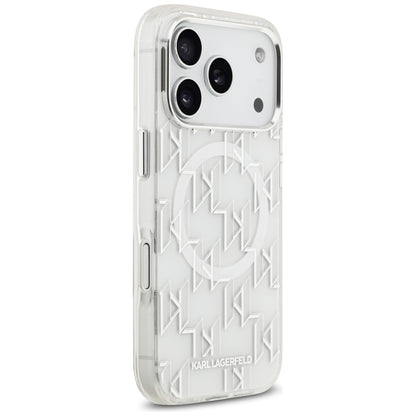 Калъф MagSafe за Apple iPhone 17 Pro, Karl Lagerfeld, IML KL Monogram, Бял