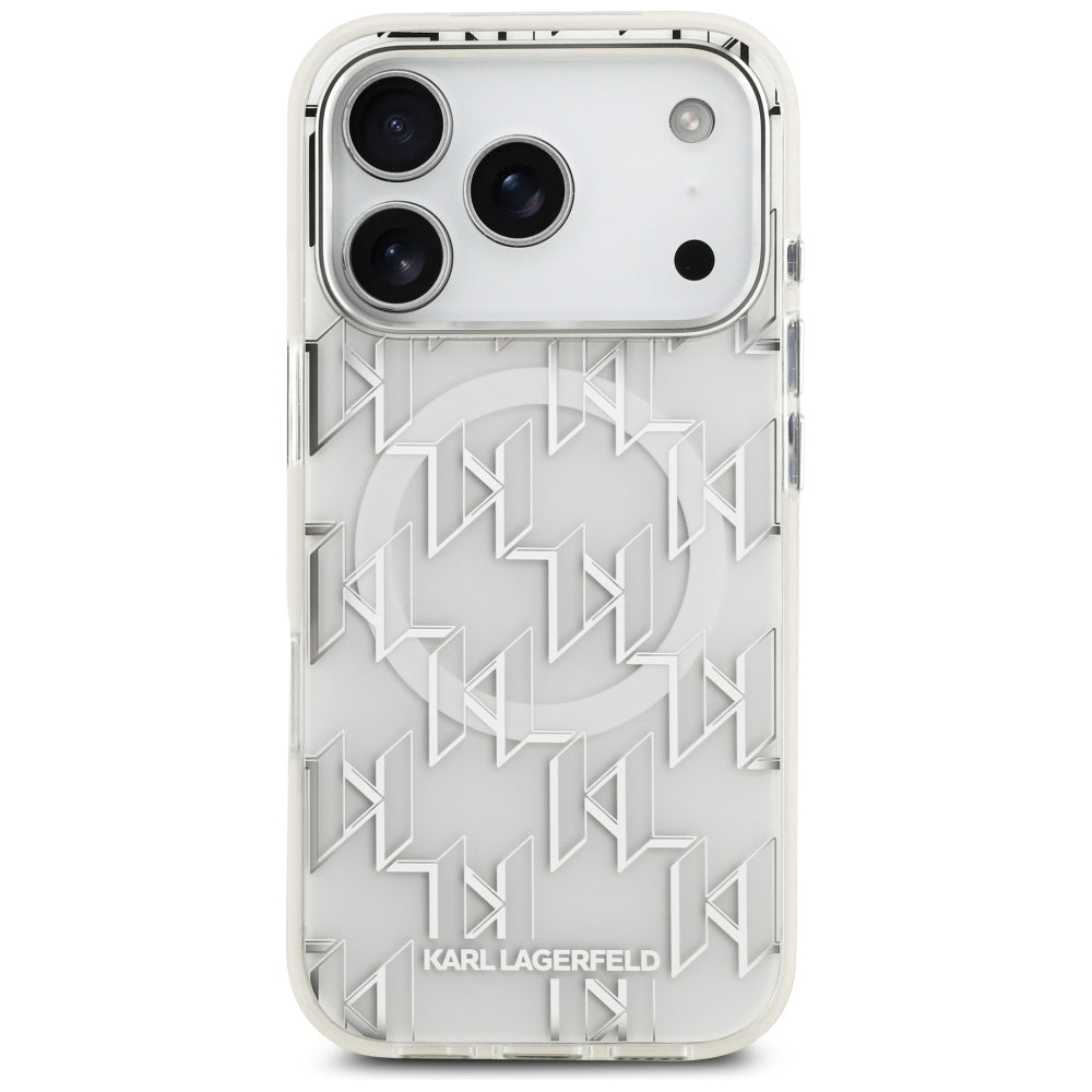 Калъф MagSafe за Apple iPhone 17 Pro, Karl Lagerfeld, IML KL Monogram, Бял