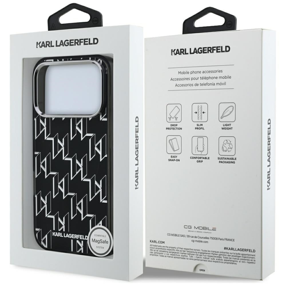 Калъф MagSafe за Apple iPhone 17 Pro, Karl Lagerfeld, IML KL Monogram, Черен