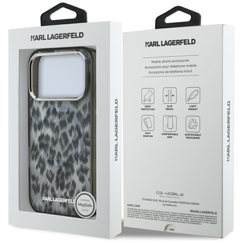 Калъф MagSafe за Apple iPhone 17 Pro, Karl Lagerfeld, IML Leopard Pattern, Черен