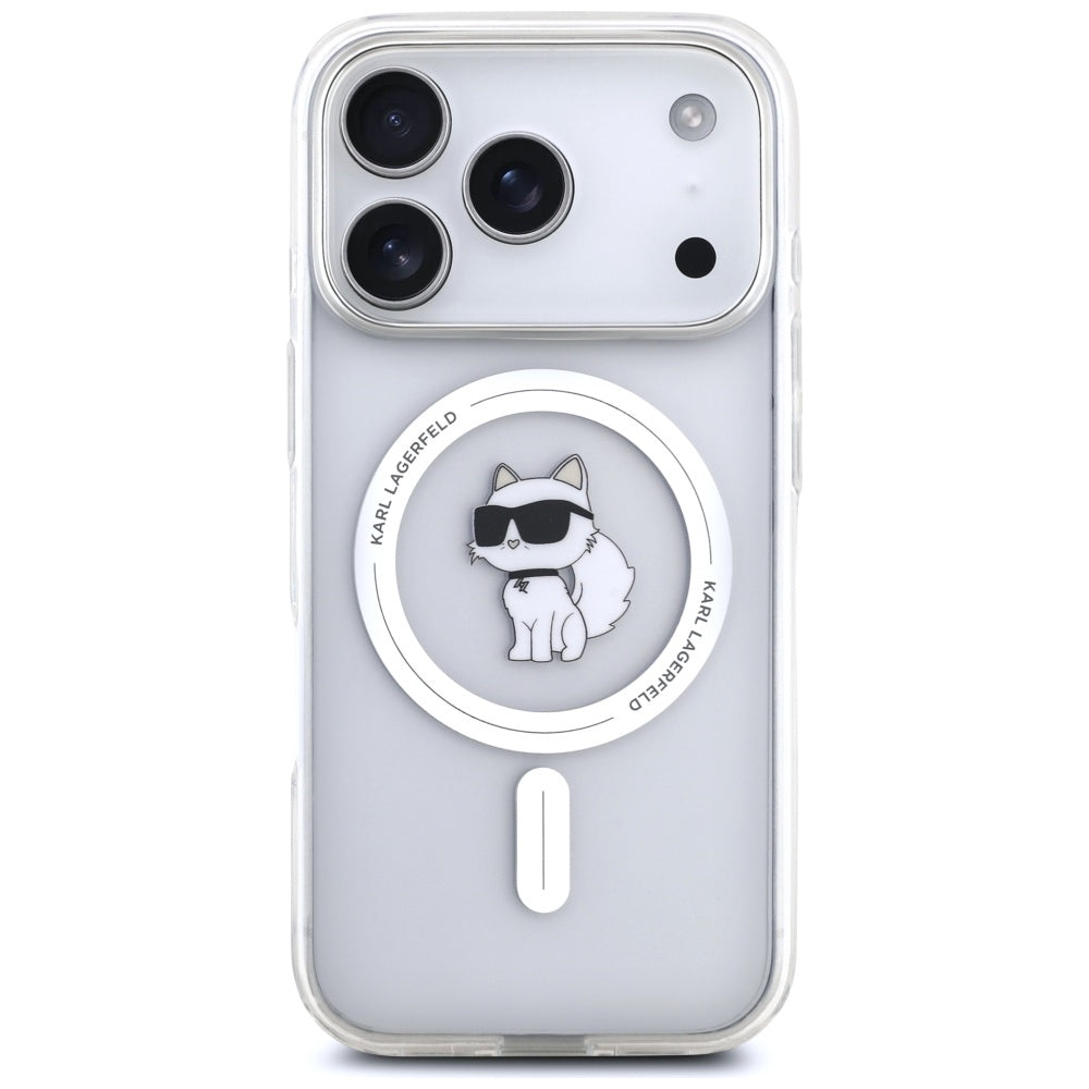 Калъф MagSafe за Apple iPhone 17 Pro, Karl Lagerfeld, IML Logo Choupette, Прозрачен