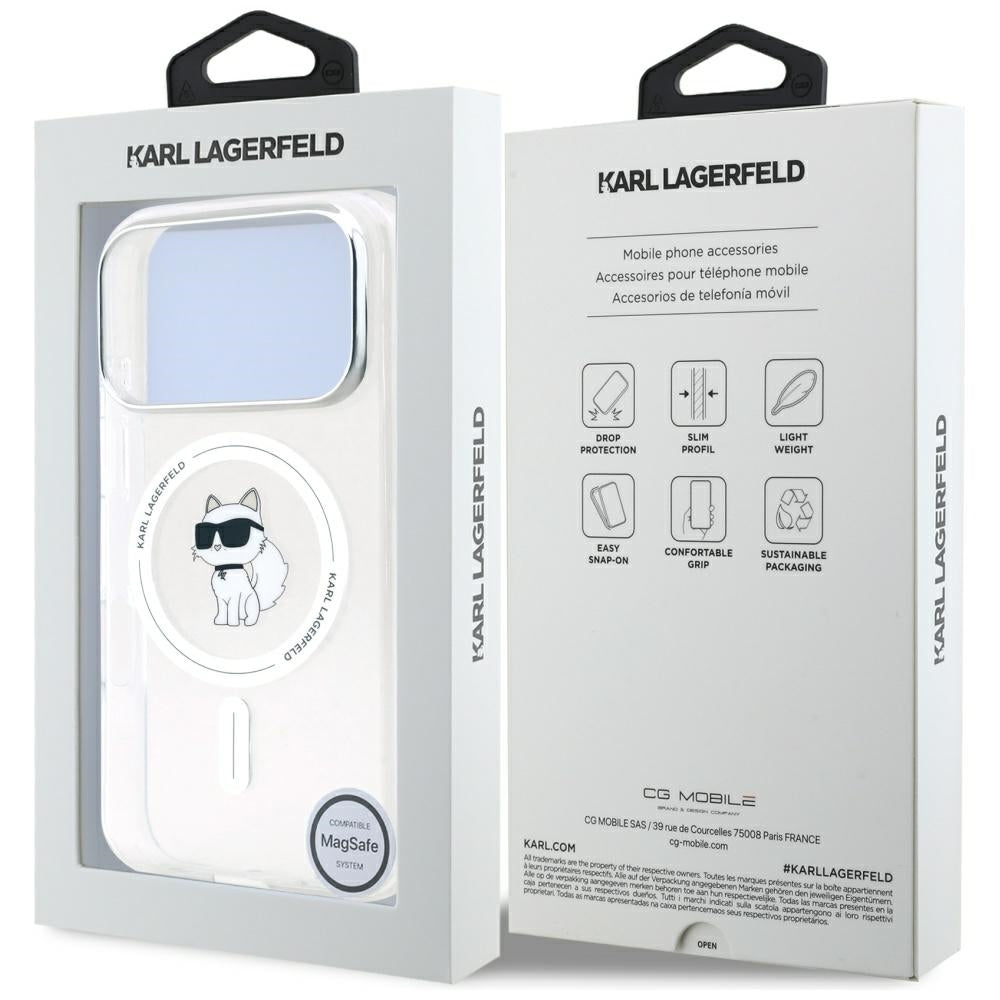 Калъф MagSafe за Apple iPhone 17 Pro, Karl Lagerfeld, IML Logo Choupette, Прозрачен