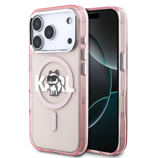 Калъф MagSafe за Apple iPhone 17 Pro, Karl Lagerfeld, IML Sketch Logo Choupette, Розов