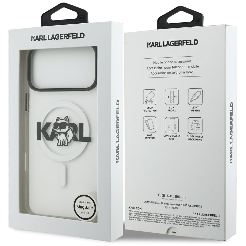 Калъф MagSafe за Apple iPhone 17 Pro, Karl Lagerfeld, IML Sketch Logo Choupette, Прозрачен
