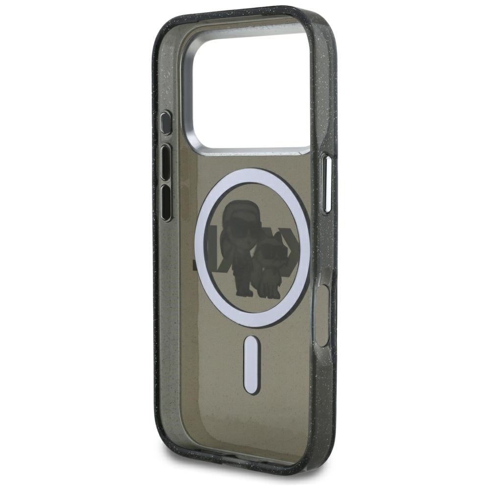 Калъф MagSafe за Apple iPhone 17 Pro, Karl Lagerfeld, IML Sketch Logo Glitter Karl & Choupette, Черен