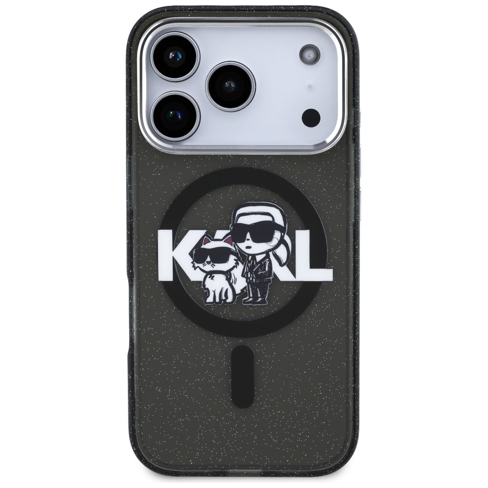 Калъф MagSafe за Apple iPhone 17 Pro, Karl Lagerfeld, IML Sketch Logo Glitter Karl & Choupette, Черен