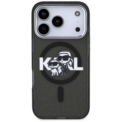 Калъф MagSafe за Apple iPhone 17 Pro, Karl Lagerfeld, IML Sketch Logo Glitter Karl & Choupette, Черен