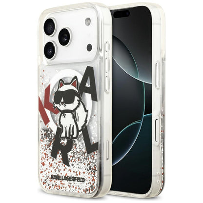 Калъф MagSafe за Apple iPhone 17 Pro, Karl Lagerfeld, Liquid Glitter Choupette Logo, Прозрачен