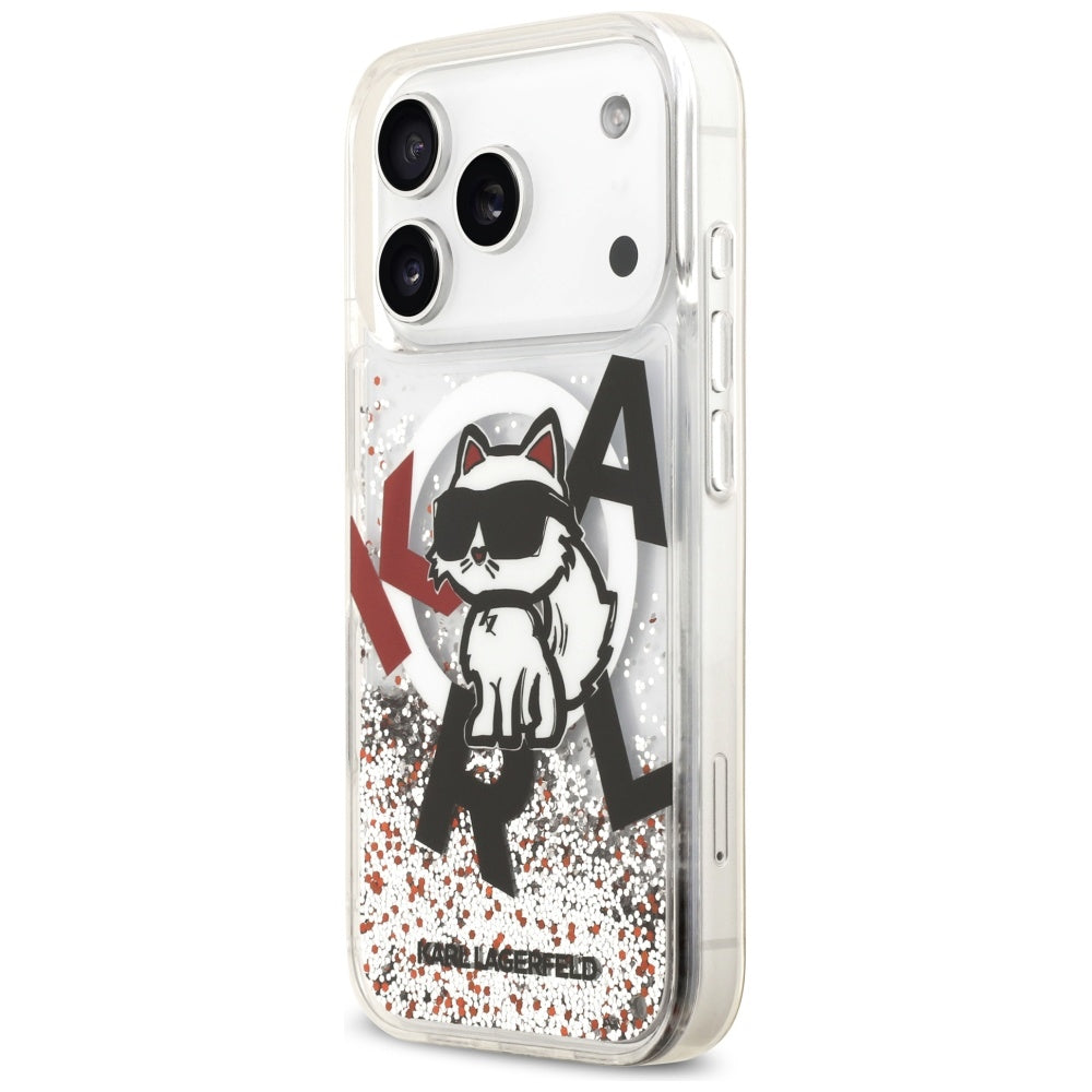 Калъф MagSafe за Apple iPhone 17 Pro, Karl Lagerfeld, Liquid Glitter Choupette Logo, Прозрачен