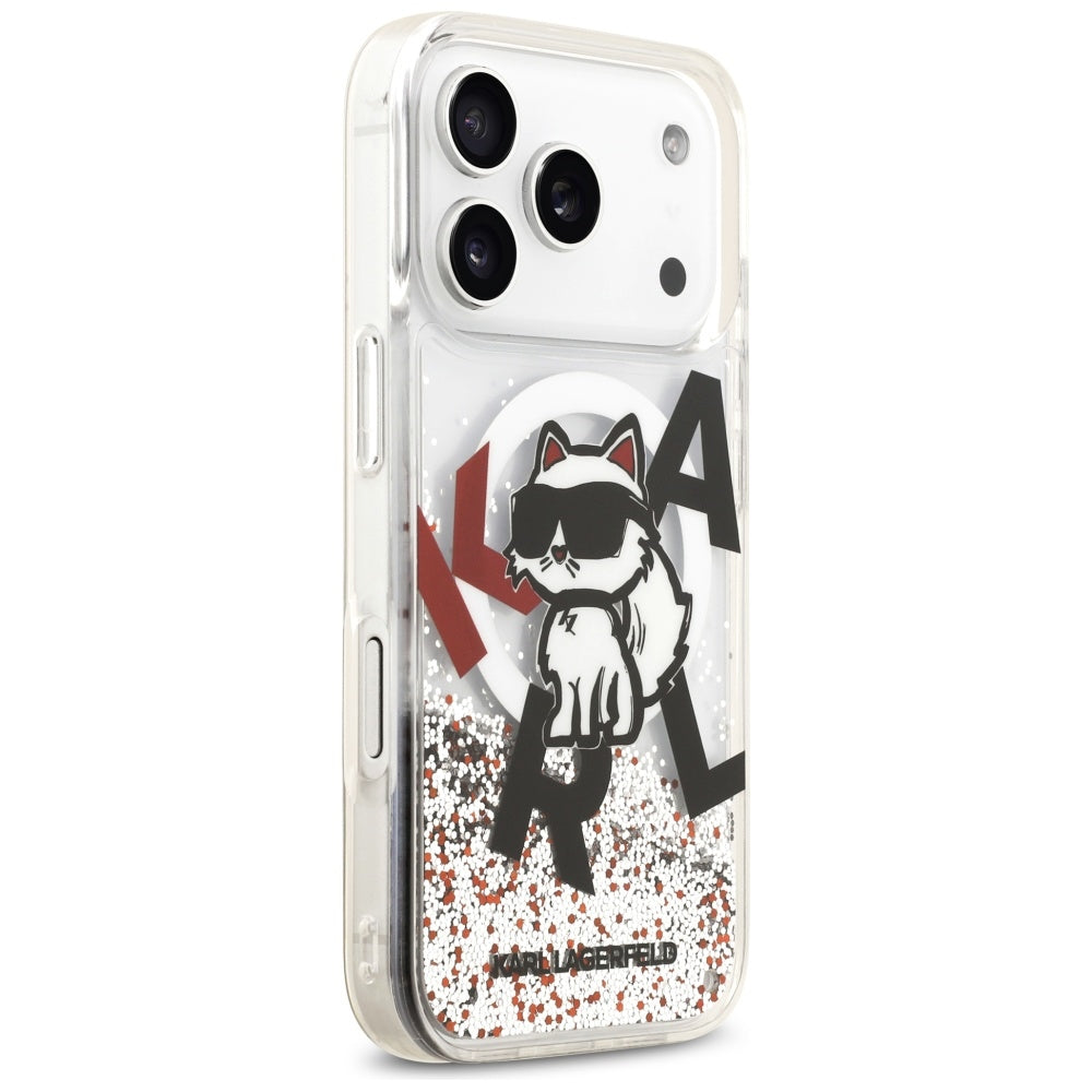 Калъф MagSafe за Apple iPhone 17 Pro, Karl Lagerfeld, Liquid Glitter Choupette Logo, Прозрачен