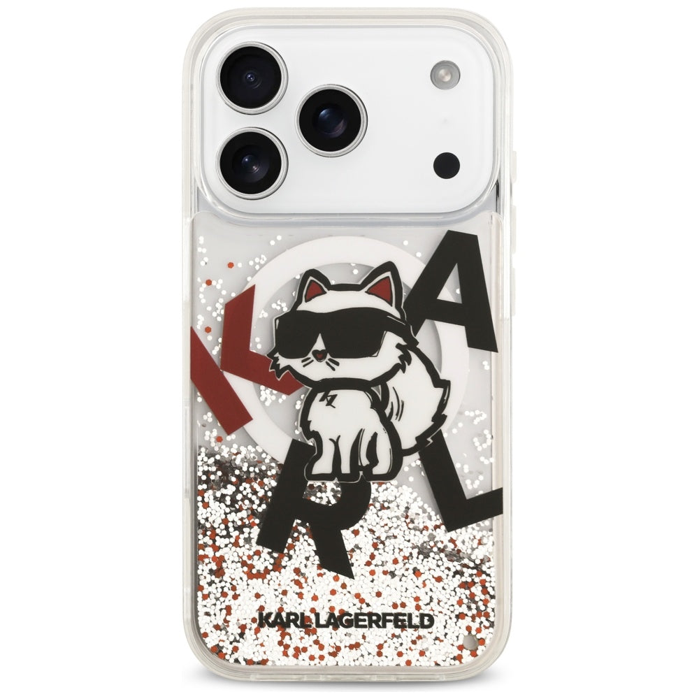 Калъф MagSafe за Apple iPhone 17 Pro, Karl Lagerfeld, Liquid Glitter Choupette Logo, Прозрачен