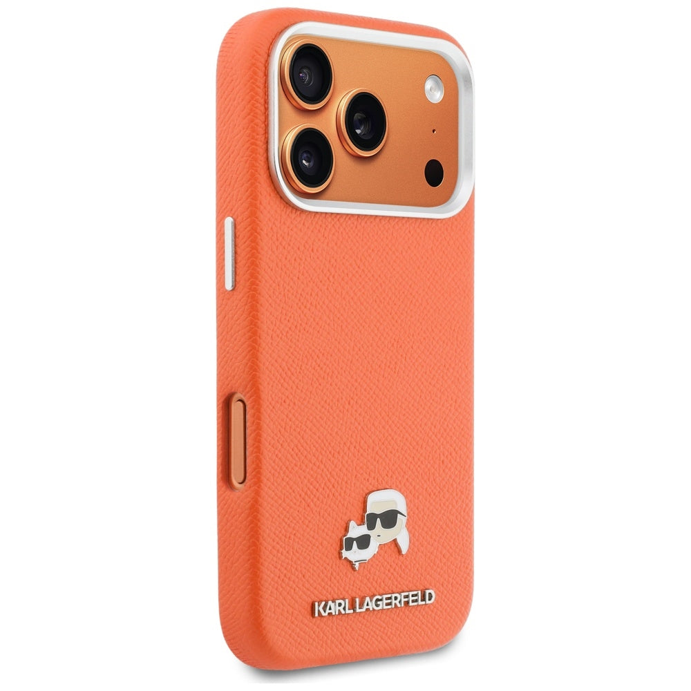 Калъф MagSafe за Apple iPhone 17 Pro, Karl Lagerfeld, Saffiano Karl & Choupette Pins, Оранжев