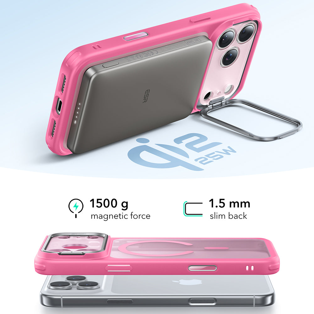 Калъф MagSafe за Apple iPhone 17 Pro Max, ESR, Classic Hybrid Kickstand, Сатенено розов