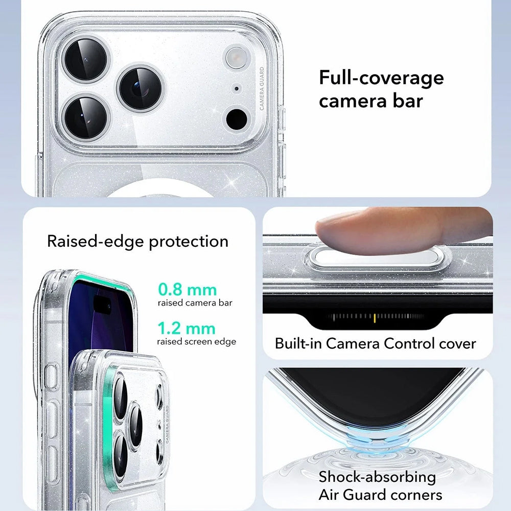 Калъф MagSafe за Apple iPhone 17 Pro Max, ESR, Classic Hybrid Shimmer, Прозрачен